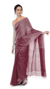 Kota Silk Wine Saree Sequence Pallu & Zig-Zag Design