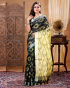 Contemporary Ikkat Slub Linen Handloom Black Saree