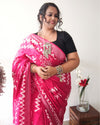 Blushing Slub Linen Batik Print Saree Pink