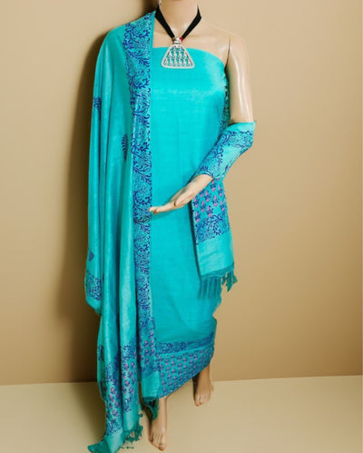 Katan Silk Creative Blockprint Blue Suit