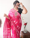 Blushing Slub Linen Batik Print Saree Pink