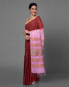 Silkmark Eri Silk Tussar Striped Maroon & Pink Saree