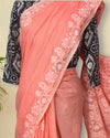 Apricot Chikankari Kota Doria Saree Peach Handcrafted