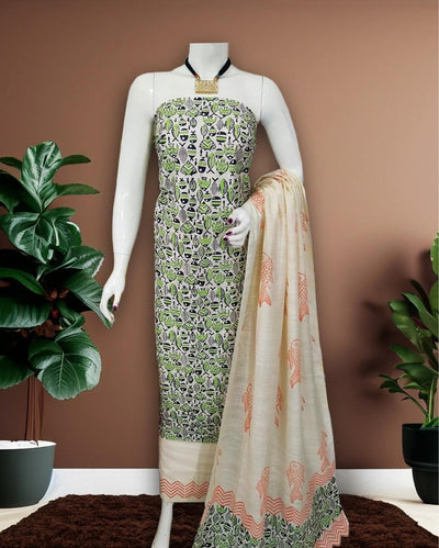 Green Katan Silk Suit – Handcrafted with Dupatta & Bottom