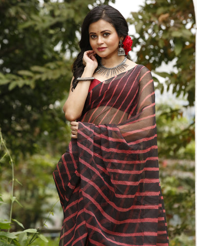 Mysterious Pure Silk Kota Doria Pink Saree Handcrafted