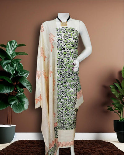 Green Katan Silk Suit – Handcrafted with Dupatta & Bottom