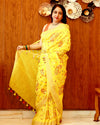 Captivating Silk Linen Embroidered Mustard Saree