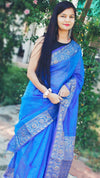 Unique Banarasi Silk Linen Blue Handloom Saree