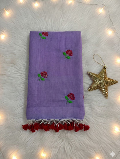 Indiehaat | Pure Cotton Half Embroidery Saree Purple