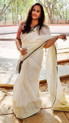 Pure Khadi Linen Saree White