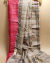Silkmark Tussar Beige Madhubani Blushing Dupatta & Pink Top