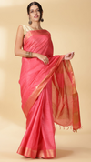 Handloom Jayashree Silk Saree Rose Red Color with Running Blouse-Indiehaat