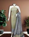 Gray Katan Silk Suit – Handcrafted with Bottom & Dupatta