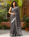 Misty Slub Linen Saree Gray Batik Print