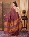 Silkmark Certified Pure Eri Silk Brown Color Saree with Running Blouse-Indiehaat