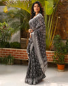 Misty Slub Linen Saree Gray Batik Print
