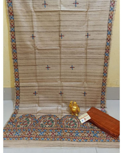 Silkmark Tussar Beige Madhubani Surreal Dupatta & Brown Top