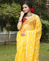 Kota Doria Sarees Embroidery Work Bright Yellow