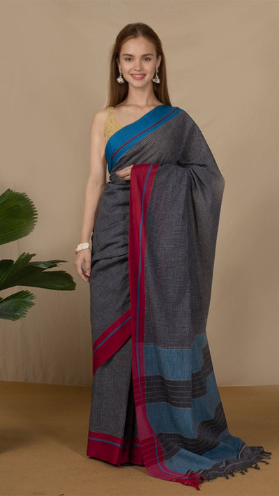Handloom Mark Patteda Anchu Classy Black Cotton Saree