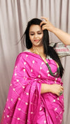 Silkmark Dazzling Eri Tussar Silk Embroidered Pink Saree