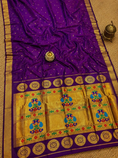 Rajdhara Handloom Paithani Silk Saree Deep Plum