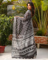 Misty Slub Linen Saree Gray Batik Print