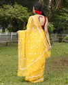 Kota Doria Sarees Embroidery Work Bright Yellow