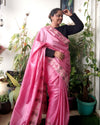 Silkmark Certified Lucid Pure Tussar Cutwork Pink Saree