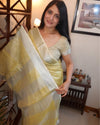 Ethereal Pure Tissue Linen Yellow Handdyed Saree