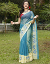 Vibrant Bandhej Kota Doria Embroidery Blue Saree Handdyed