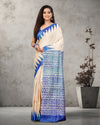 Silkmark Tussar Tranquil Blockprint Biege & Blue Saree