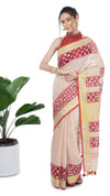 Misty Pure Linen Hand Cutwork Design Red Saree