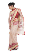 Misty Pure Linen Hand Cutwork Design Red Saree