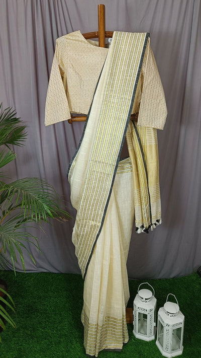 Shop Pure Khadi Linen Saree White Online Now