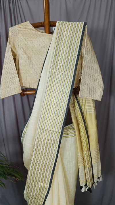 Shop Pure Khadi Linen Saree White Online Now