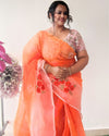 Earthy Bandhej Kota Doria Embroidery Orange Saree Handdyed