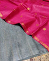 Silkmark Tussar Gray Top Katan Silk Pink Dupatta