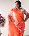 Earthy Bandhej Kota Doria Embroidery Orange Saree Handdyed