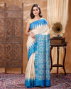 Silkmark Tussar Precious Blockprint Beige & Blue Saree