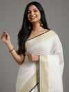 Lively Handwoven Pure Linen White Saree