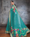 Indiehaat | Banarasi Brocade Silk Linen Green Saree