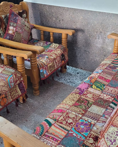 Indiehaat|Kambadiya Maroon Sofa Throw & Cushion Cover|Elegant DÃƒÂ©cor