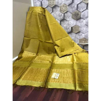 Pure Eri Silk Yellow Saree with Running Blouse-Indiehaat