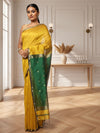 Quaint Pure Maheshwari Silk Handloom Saree Yellow & Green