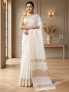 Handcrafted Gleaming Kota Silk White Jacquard Saree