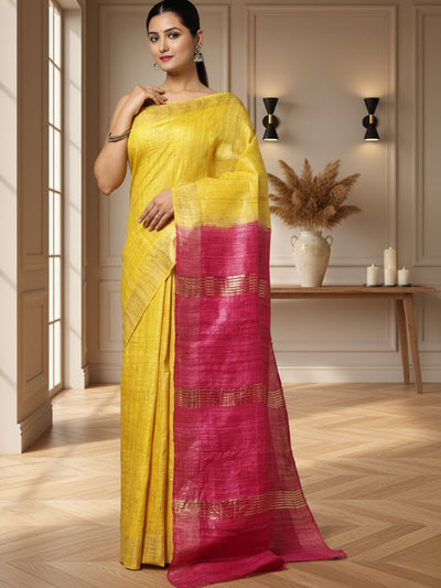 Silkmark Ghicha Tussar Harmonious Yellow & Purple Saree