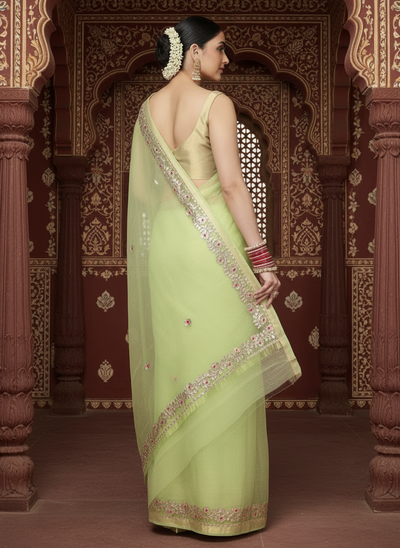 Gilded Grace Kota Cotton Gota Patti Green Saree