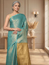 Tissue Linen Green Saree Gold Shimmer Pallu