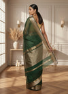 Stunning Pure Maheshwari Silk Allover Checks Rich Green Saree