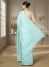 Katan Sea Blue Silk Saree Weaving Design with Blouse-Indiehaat